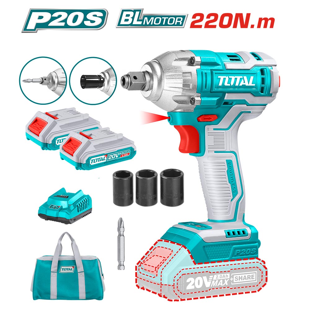 Potente Llave de Impacto Inalámbrica Profesional 1/2" Brushless 20V con Adaptador Atornillador - ¡Máxima Eficiencia!