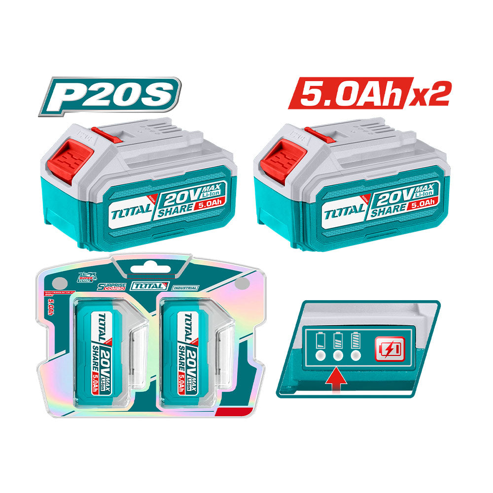 Potencia Continua: Pack de 2 Baterías de Ion-Litio 5.0Ah para Herramientas Inalámbricas 20V